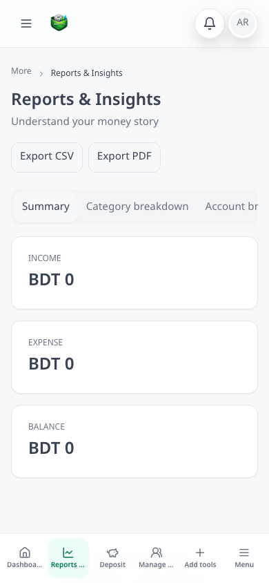 Reports & Insights mobile view